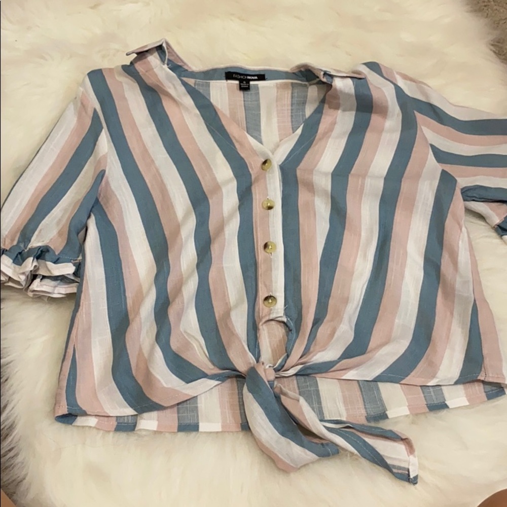 Fashion nova cotton candy striped button down tee